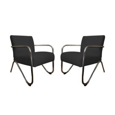 Imagem de Kit 2 Poltronas Decorativa Bela Suede Preto Braço Cromado Mz Decor - M