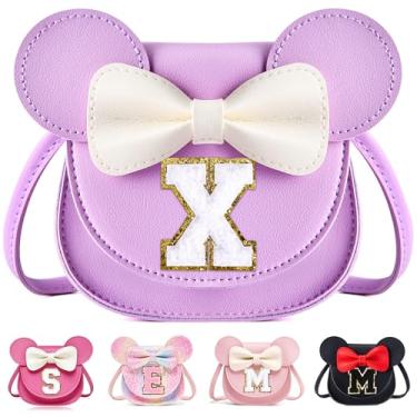Imagem de ONECOCOA Presentes de aniversário para meninas, bolsa infantil, carteira para meninas, presente de aniversário transversal para meninas de 3, 4, 5, 6 e 7 anos, Inicial roxo-branco, X