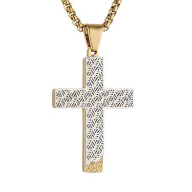 Imagem de HZMAN Colar de cruz para homens e mulheres, pingente de cruz pequena de aço inoxidável, joia de fé cristã, presente, Aço inoxidável, Sem Pedra Preciosa