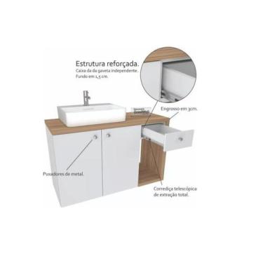 Imagem de Gabinete Balcão com tampo de mdf para banheiro BRANCO - Marcenaria Bra