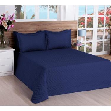 Imagem de Cobre Leito Matelassado Casal Queen Classic 03 Pçs Azul