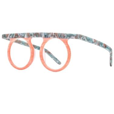 Imagem de Armação de óculos de acetato masculino retrô redondo romboide óculos de grau feminino vintage óculos (9339 laranja fosco)