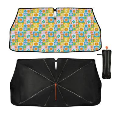 Imagem de Guarda-sol de para-brisa para carro flores retrô janela frontal guarda-sol refletor UV guarda-chuva proteção solar pára-brisa automotivo capa de para-sol mantém o veículo fresco 144.8 cm x 76.2 cm