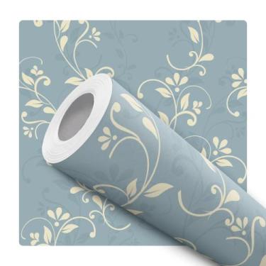 Imagem de Papel De Parede Adesivo Lavável Quarto Gato Azul Flor Passáro - Bazar 