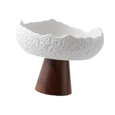 Imagem de IEUDNS Plato de jantar de cerâmica Servando tigela decorativa Decorativa Dinina -de -drenagem Aperto de prato Base de madeira para restaurante de frutas em, Branco