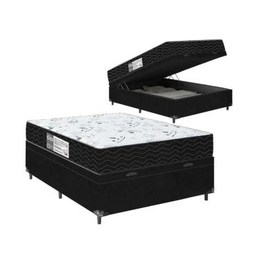 Imagem de Cama Box Baú Viúva + Colchão D33 One Face - 61x128x188cm - e-Shop Casa - Suede Preto