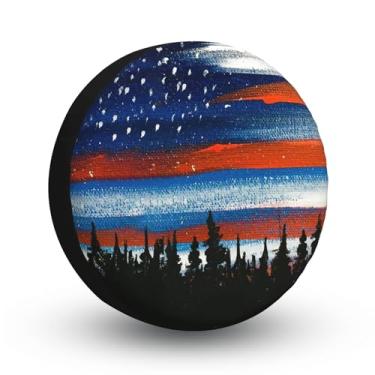 Imagem de Aocster Capa de pneu sobressalente para trailer, trailer, SUV, veículo off-road, campista, caminhões, proteção solar à prova d'água preta (bandeira, 35.6 cm para pneu diâmetro 23,62"-27,16"/60-69 cm)