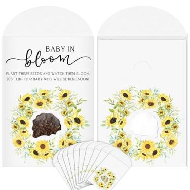 Imagem de Fumete Pacote com 50 pacotes de sementes de girassol para chá de bebê, lembrancinhas, envelopes autoadesivos para bebês em flor, pequenos pacotes kraft, bolsa organizadora de armazenamento para