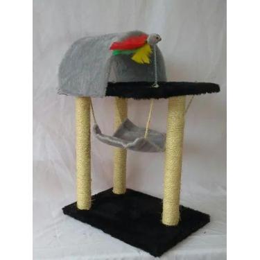 Imagem de Arranhador Para Gatos Toca E Rede - Akara do Gato, Preto com Cinza