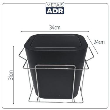 Imagem de Lixeira Aramada Desliz. 12 Litros Preta Fix Lateral Click - Metais ADR