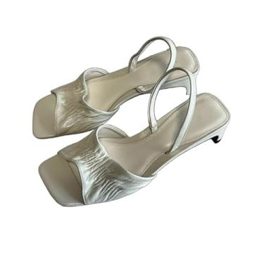 Imagem de Archicolor Sandálias femininas minimalistas francesas elegantes feitas à mão com flores plissadas de salto alto sandálias femininas minimalistas de verão, Branco, 38