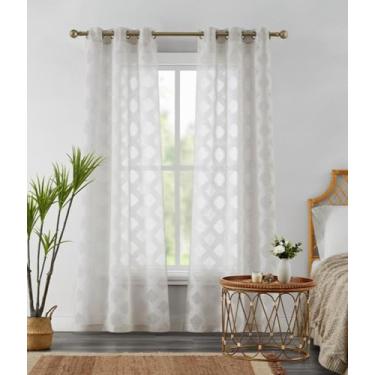 Imagem de Cortinas transparentes para janela 2 painéis 96,5 cm L x 213,4 cm C (193 cm L) Cortinas texturizadas de linho e cortinas para sala de estar, quarto, cortinas de fazenda, decoração boho, tratamentos de