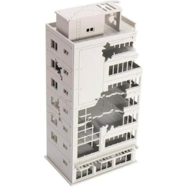 Imagem de LinaLife Escala N 1/144 DIY Arruinado Edifício Danificado Pós-Guerra Montagem Modelo Outland Realismo Cenário para Mesa de Areia DIY, Jardim Médio, Micro Ornamentos de Paisagem, Suprimentos de