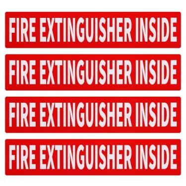 Imagem de Madrigal Placa de adesivo interno de extintor de incêndio, pacote com 4, vinil autoadesivo de 30,5 x 6,3 cm, à prova de intempéries e proteção UV para carros, trailers, caminhões e veículos, vermelho