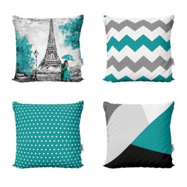 Imagem de Almofadas Decorativas Azul Turquesa Paris Para Quarto 40X40 - Novadeco
