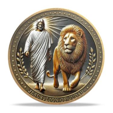 Imagem de RYUKENLM Moeda do Desafio Cristão - Jesus, Leão de Judá - Revelação 5:5 Token do versículo da Bíblia - Presente Cristão Inspirador para Homens Mulheres Lembrança Espiritual para Paz Força Fé