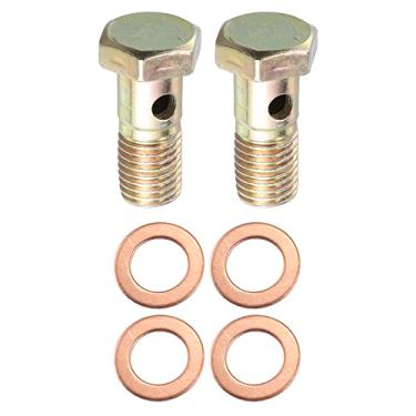 Imagem de X AUTOHAUX Conjunto de 2 conjuntos de kit adaptador de freio de parafuso banjo M12x1,5 rosca de linha de freio único parafuso banjo com arruelas de 12 mm