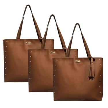 Imagem de Bolsa Feminina Sacola Grande Kit Com 3 Peças Universitária De Ombro (Caramelo)