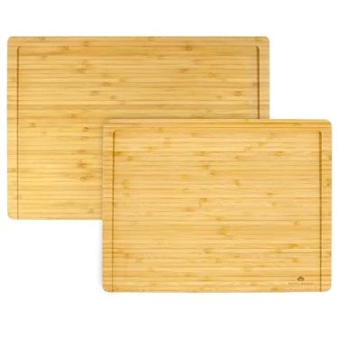 Imagem de Pacote com 2 tábuas de corte de bambu grande 38 x 28 x 0,8 cm e média 33 x 25 x 0,8 cm tábua de corte de bambu para cozinha, tábua de cortar carne e queijo, bandeja de servir resistente