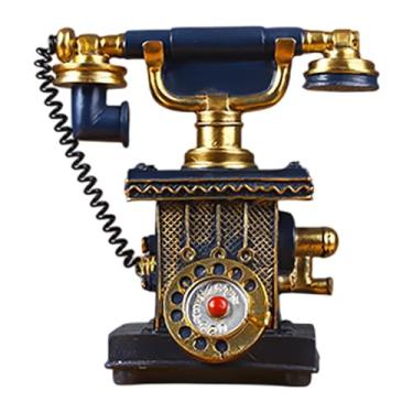 Imagem de Wswqop Modelo de telefone, telefone rotativo vintage, antiquado por telefone antigo, estátua de decoração de parede para andar de mesa adorno, C02