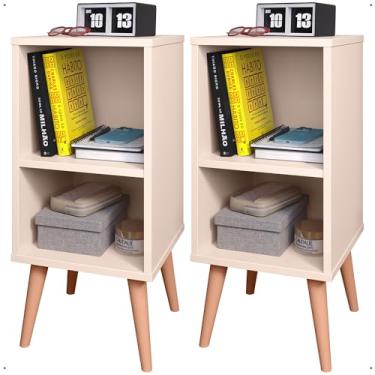 Imagem de Kit 2 Mesinha de Cabeceira Retrô Cama Box Charme com Prateleira (Off White)