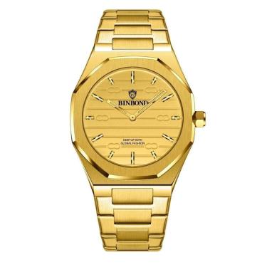 Imagem de Binbond Marca 2025 Relógio De Quartzo Masculino Casual Octogonal 818 Dourado