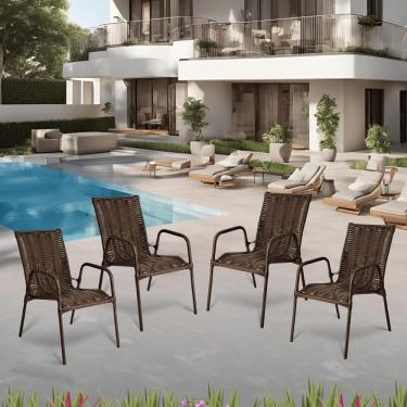 Imagem de 4 Cadeira Tropical De Fibra Sintética Poltrona Jardim Varanda Piscina
