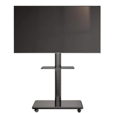 Imagem de WYUYIWH Suporte universal para TV móvel com rodas de 360° para TVs de 37 a 75 polegadas, suporte de TV com rolamento com base de vidro temperado, suporte de chão ajustável em altura com bandeja de