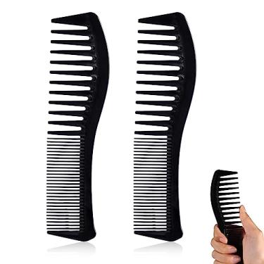 Imagem de 2 peças de pentes de cabelo, pente de penteado de plástico pente de cabeça dupla grande dente largo e pente de dentes finos para mulheres homens pentear corte de estilo (preto)
