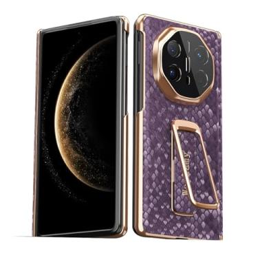 Imagem de FWYANZH Capa de couro genuíno para Huawei Mate X6, capa traseira elegante, alça de pulso invisível, suporte de lente completa, capa de proteção de dobradiça à prova de choque, roxo, Mate X6