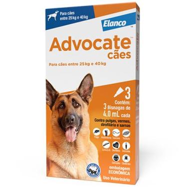 Imagem de Advocate Elanco Antipulgas para Cachorro 25 à 40kg Kit com 3