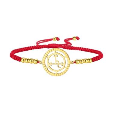 Imagem de EUEAVAN Pulseira Sigil of Lilith tornozeleira Hecate corda trançada feita à mão corda vermelha da sorte amuleto gótico tripla lua deusa joias mitologia pagã bruxaria presente mulheres homens
