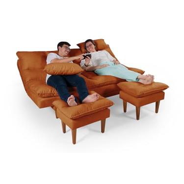 Imagem de Sofá Cama Andorra com 2 Banquetas 3 em 1 Reclinável Multifuncional Suede (TERRACOTA)