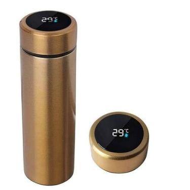 Imagem de Garrafa Térmica Inteligente com Display LED de Temperatura, 500ml, Dourada, Aço Inoxidável, Tampa Sensível ao Toque