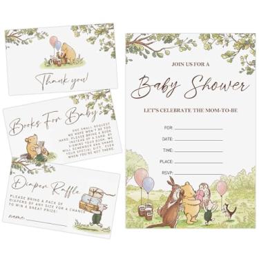Imagem de ZsaTuiy 20 Convites de Ursinho Clássicos, Decorações de Chá de Bebê Pooh, Pacote de Convite de Aniversário de Urso Fofo Adição Bonita para Meninos Meninas Primeiro, Convites de Ursinho Inclui 20