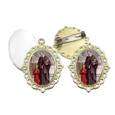 Imagem de Broche com Relicario Dourado São Vicente de Paula Terno Noivo lapela Q