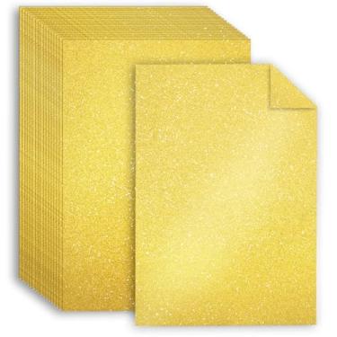 Imagem de Pacote com 25 folhas de papel cartolina dupla face, 20 x 30 cm, papel brilhante 250 g/m² para artes e artesanato, convites decorativos, casamentos e aniversários (ouro)