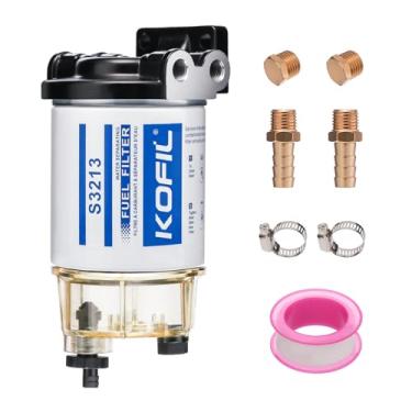 Imagem de KOFIL Filtro De Combustível E Separador Água Marinha S3213, Para Motor Popa, Kit Completo Com Conexões Farpadas 3/8" X 1/4" Npt, Classificação 10 Mícrons, Substitui 35-60494-1, 18-7932-1, 18-17928,