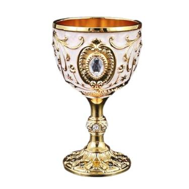 Imagem de YWJLQH Taça de água em, copo retrô decorativo com strass, mini cálice de metal para vinho, para amantes de bar, lembrancinha de festa, Ouro Branco