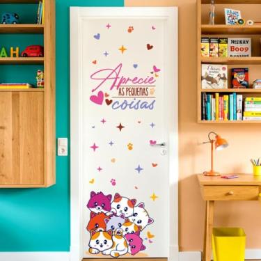 Imagem de Adesivo Decorativo Infantil Para Porta Gatos Lavável Seguro Criativo Fácil Aplicação Quarto Bebê Criança Menina Menino