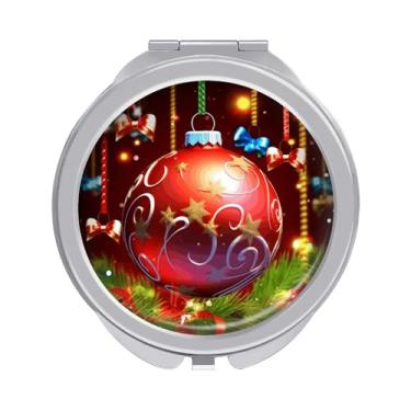 Imagem de QMNRTK Espelho compacto de bola de Natal para viagem com ampliação de 1 x 2x espelho de maquiagem para viagem, espelho de bolso, espelho portátil pequeno para bolsa, espelho de mão, espelho de bolso