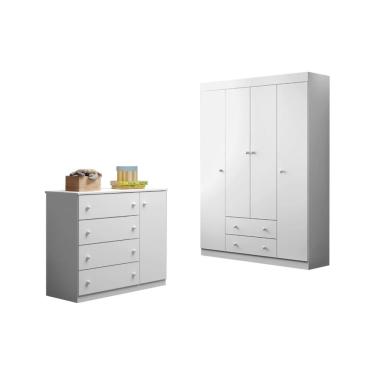 Imagem de Quarto Infantil Bebê Helena Cômoda E Guarda Roupa Branco
