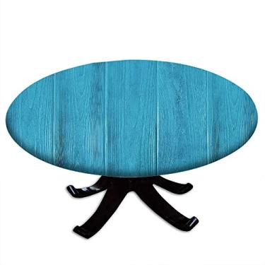 Imagem de Toalha de mesa redonda de madeira, estampa de textura de prancha de madeira, borda elástica, impermeável e limpável, adequada para mesas de jantar, festas de autoatendimento e acampamento, adequada