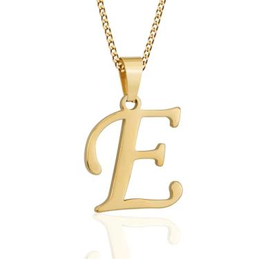 Imagem de Suweibuke Colar com inicial para homens e mulheres, meninos e meninas, banhado a ouro 18K, colar com pingente de 26 letras, joias personalizadas para presentes, Average, Aço inoxidável, Sem Pedra