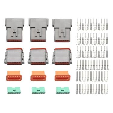 Imagem de SanilParts 3 conjuntos de conectores da série DT de 12 pinos, conector impermeável DT04-12P DT06-12S, conector de fio elétrico contínuo de 13 amperes 14-18 AWG