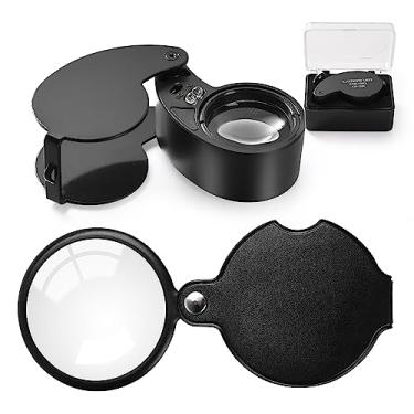Imagem de Amoper Mini Lupa De Bolso 6X 40X Para Leitura, 2 Peças, Dobrável Portátil, Joias Com Bainha Protetora Giratória, Moedas, Inspeção, Jornal, Livros, Leitura (Preto)