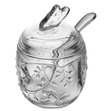 Imagem de Açucareiro de Vidro com Tampa de Borboleta e Colher, Recipiente para Açúcar, Acessório para Cozinha e Café