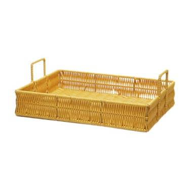 Imagem de AFXGUSD Bandeja de Tecido para Servir, Cesta de Armazenamento, Decoração de Mesa, Bandeja de Tecido, Cesta de Servir com Alças, para Frutas, Café Da Manhã E J, Amarelo, Grande