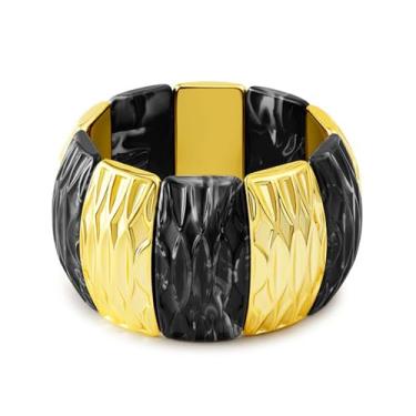 Imagem de YBMYCM Pulseiras elásticas de acrílico – Pulseira feminina com contas geométricas amplas e estilosas, joias perfeitas de praia de verão para roupas de férias, one size, Sem Pedra Preciosa