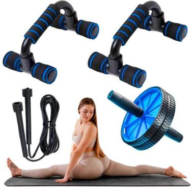 Imagem de Kit Roda Abdominal Barra De Flexão Corda De Pular Colchonete - Prime B